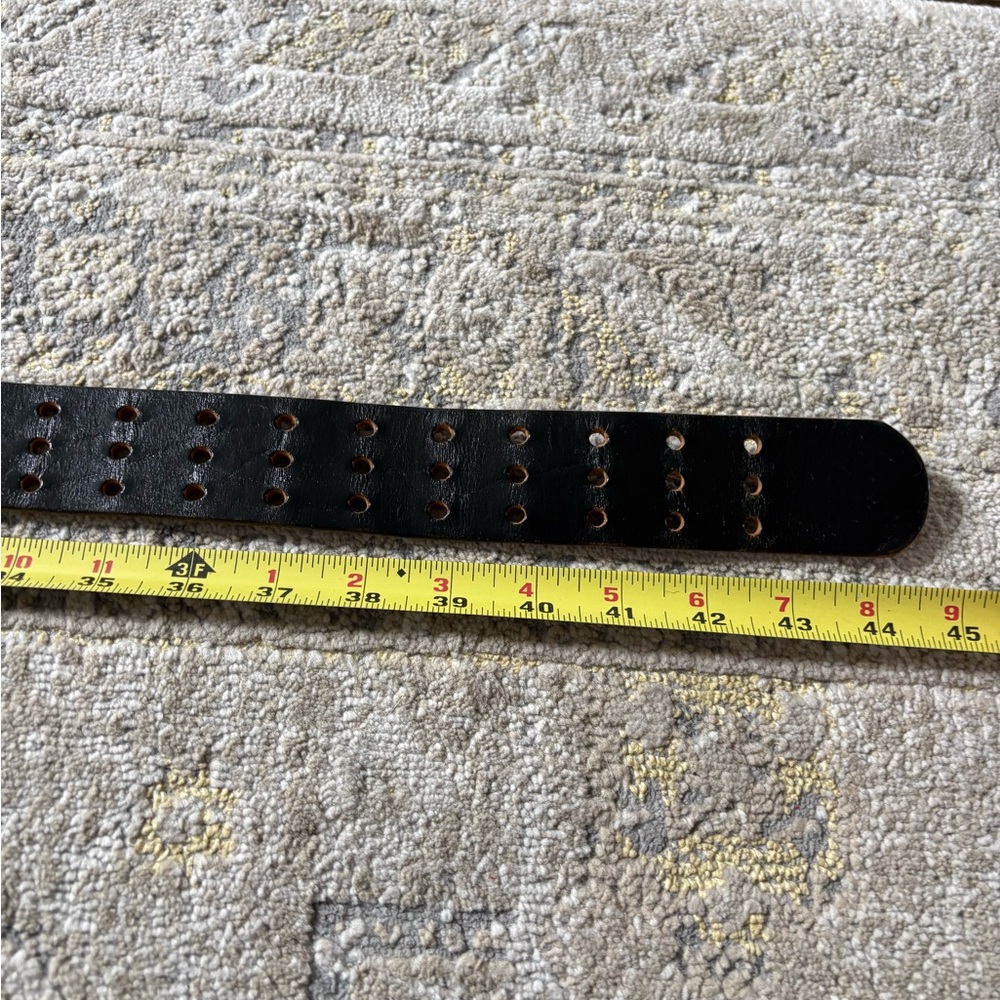 Black Perforated Leather Belt Triple Prong Buckle - Picture 7 of 8